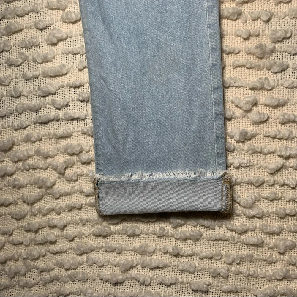 LOFT WOMENS SIZE 0 BLUE JEANSHIGH WAIST STRAIGHT CROP DISTRESSED FRAYED HEM FEST